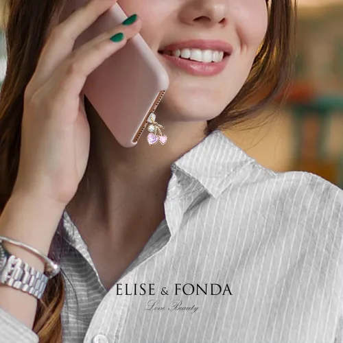 Miniatura 6 de ELISE & FONDA CP663 Puerto de carga USB Anti polvo Plug Little Crystal Cherry Phone Charm para iPhone 14/13/12/11/XS MAX/XR/X/8 Plus/7/6S/8/SE iPad