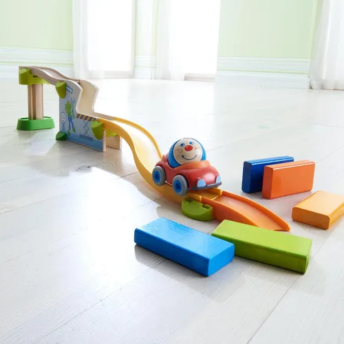 Miniatura 6 de HABA Juego de carreras de pelota y pista con coche y dominó, 16 piezas Kullerbü Marble Runs y juegos de construcción para niños de 2 años