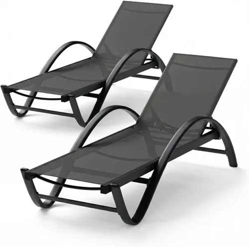 Miniatura 12 de SUNLEI Juego de 2 tumbonas para patio al aire libre, sillas de piscina ajustables con ruedas, sillas de bronceado reclinables de aluminio para Gris
