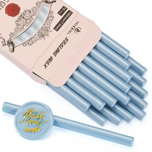 16 PCS Dirty Blue Glue Gun Sealing Wax Sticks for Small Glue Gun, Make Seals for Wedding Invitations Thanks Card Envelopes Gift Wrapping