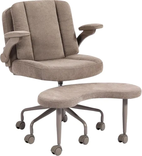 Miniatura 20 de Silla de escritorio extragrande, para sentarse con piernas cruzadas, con cojín de respaldo y reposabrazos ajustables, fabricada en tela, con ruedas