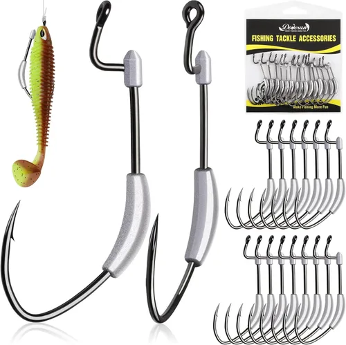 Dovesun 15 ganchos de pesca con peso EWG para agua salada y agua dulce, sin hierbas, para pesca de lubina, 3/0, 4, 0, 5/0, peso: 1/16 onzas, 1/8