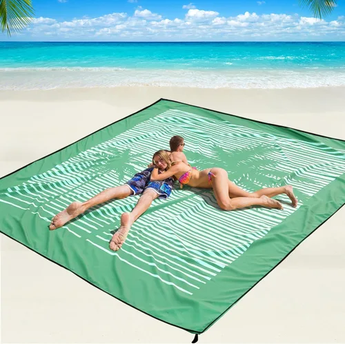 Miniatura 45 de WIWIGO Manta de playa impermeable a prueba de arena tapete de playa 79" X 83"/10'x9' para 2-8 adultos, de secado rápido, tapete de picnic al aire