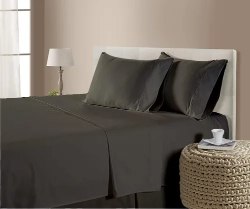 Miniatura 12 de Juego de ropa de cama de 800 hilos, 4 piezas, 100% algodón egipcio, color negro, juego de ropa de cama de algodón de fibra larga, tejido de satén