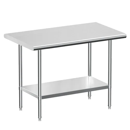 Mesa de trabajo de acero inoxidable, mesa de trabajo comercial NSF con estante inferior y patas para restaurante, hogar y hotel, 24 pulgadas de