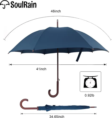 Miniatura 4 de 48" Arc Classic Wood Handle Umbrella Auto Open Windproof clear Unbreakable Stick Rain Umbrella
