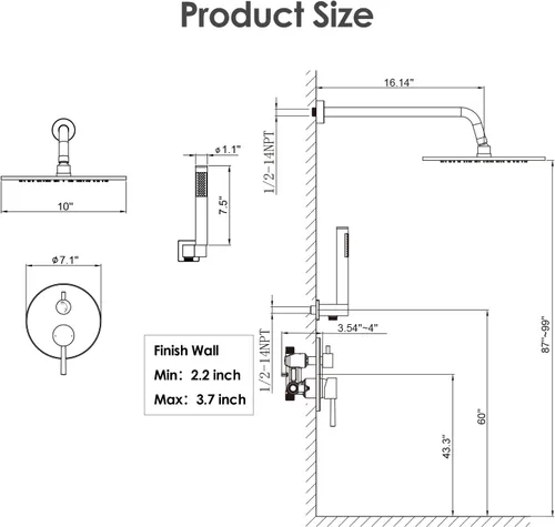 Miniatura 7 de Gabrylly Brushed Gold Shower System with Rough-in Valve, 10 Inch Wall Mounted High Pressure Rainfall Shower Head with Handheld Combo, Luxury All