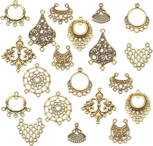 Miniatura 19 de SUNNYCLUE 1 caja de 64 piezas surtidas de lámparas de araña, estilo tibetano, bronce antiguo, atrapasueños, aretes, hallazgos, bucles, conectores