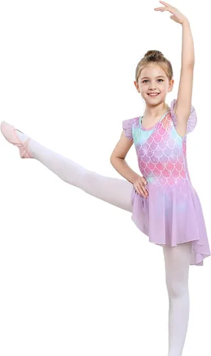 Miniatura 5 de iLover Vestido de leotardo clásico con mangas con volantes para niñas, para danza, gimnasia y ballet