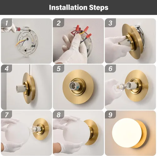 Miniatura 4 de Aplique de pared moderno de globo de vidrio: Luz de apliques esféricos dorados - Accesorio de luces de bola individual de latón pequeño para tocador