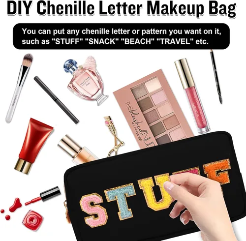 Miniatura 7 de Bolsa de maquillaje pequeña de nylon para bolso, linda bolsa de maquillaje preppy con cremallera, bolsa de cosméticos, bolsa de viaje impermeable
