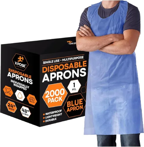Miniatura 22 de Xpose Safety 100 delantales desechables de plástico azul para cocinar y más empaquetados individualmente, duraderos de 1 mil, polietileno