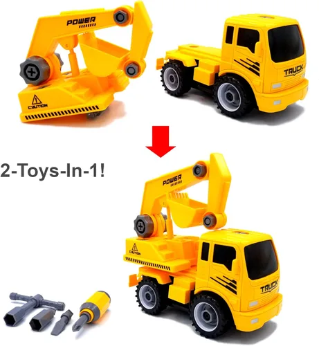 Miniatura 3 de MUKIKIM Construye un camión - Excavadora. Desarme y vuelva a armarlo + alimentado por fricción (2 juguetes en 1!) Impresionante juguete galardonado