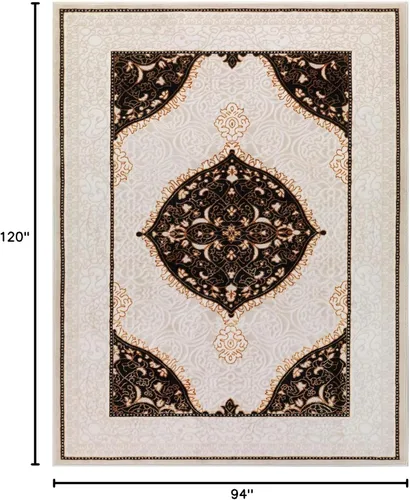 Miniatura 2 de Antep Rugs Babil Gold - Alfombra tradicional para interiores, de 8 x 10 pulgadas, con borde oriental con textura alta, baja, beige y negro, 7 pies