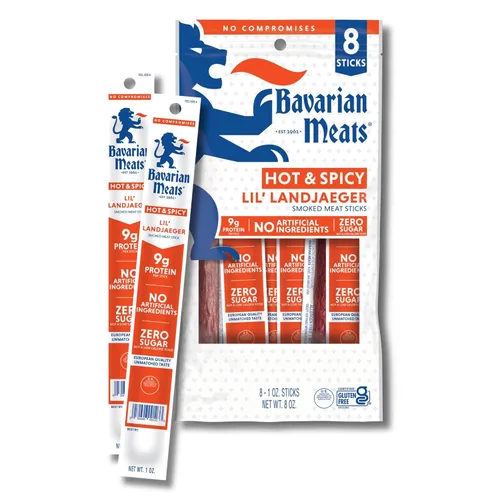 Miniatura 11 de Bavarian Meats Lil' Landjaeger - Palitos de carne, aperitivos de salchicha ahumada envueltos individualmente, cero azúcar, gran fuente de proteínas