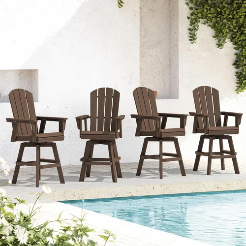 Miniatura 17 de SERWALL Silla de bar Adirondack giratoria de HDPE, silla Adirondack giratoria para balcón, taburetes de bar de altura de barra al aire libre