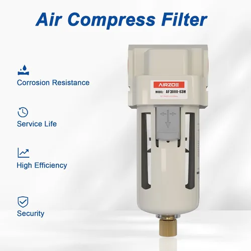 Miniatura 6 de AIRZOE Secador de Aire de 3/8" NPT para Compresor - Separador de Agua y Aire para Compresor AF3000-03, Drenaje Manual, Elemento de Latón de 5