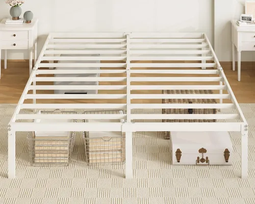 Miniatura 10 de Allewie Base de cama de tamaño matrimonial, camas de plataforma de metal de 14 pulgadas con espacio de almacenamiento, no necesita somier y fácil