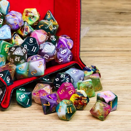 Miniatura 4 de Juego de 8 Sets de Dados Poliédricos D&D, Juego de 56 Dados DND con 2 Bolsas de Cuero Grandes para Juegos de Mesa RPG