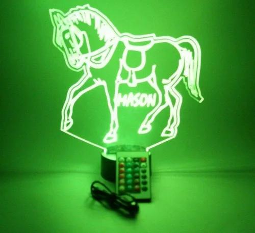 Miniatura 7 de MIRROR MANIA Lámpara LED de luz LED con nombre personalizado, luz nocturna grabada para caballos corriendo, jinete, semental, lámpara de mesa – It's
