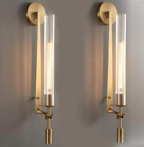 Miniatura 8 de LIGHTLAND Aplique de pared dorado, lámpara de pared moderna de metal y vidrio de 28 pulgadas, lámpara de pared para sala de estar, dormitorio