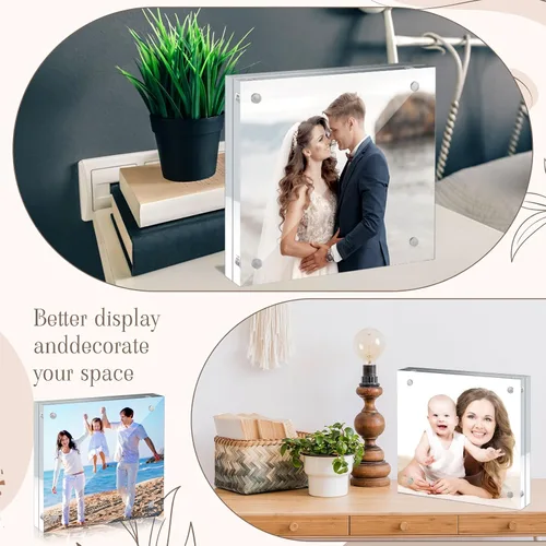 Miniatura 5 de Handepo Paquete de 30 marcos de fotos acrílicos transparentes de 4 x 4 pulgadas, marcos de fotos magnéticos de doble cara, 0.787 in de grosor, sin