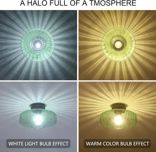 Miniatura 6 de Lámpara de techo de montaje semiempotrado, luces de techo de vidrio verde vintage de 11.8", lámpara de techo de 1 luz de estilo moderno de mediados