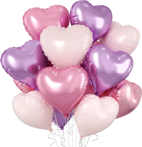 Miniatura 32 de Globos de corazón azul bebé, 10 piezas de globos en forma de corazón azul claro y blanco pastel, globos de papel de aluminio blanco arena crema