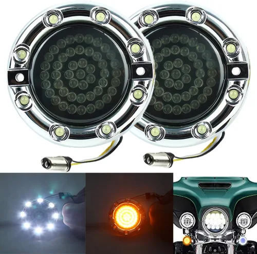 Miniatura 10 de ZYTC 3 1/4 "LED intermitentes con luz corriente estilo bala frontal 1157 LED kit de señal de giro ámbar blanco para Harley Davidson caja negra