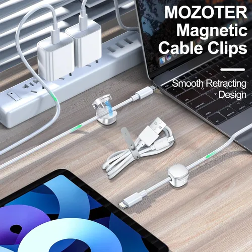 Miniatura 3 de Paquete de 6, clips magnéticos para cables y bridas de silicona [organizador de cables ajustable debajo del escritorio], gestión de cables, soporte