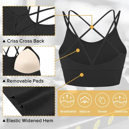 Miniatura 4 de Sykooria 3 Pack Strappy Sports Bra for Women Sexy Crisscross for Yoga Running Athletic Gym Workout Fitness Tank Tops