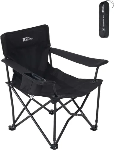 MOBI GARDEN Silla de camping portátil para adultos, asiento y respaldo, silla cuádruple con 2 portavasos y bolsillo trasero de malla, bolsa de Negro