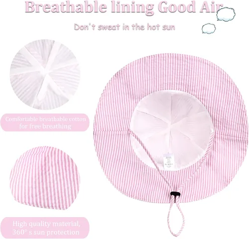 Miniatura 4 de Sombrero de sol para bebé niña con UPF 50+ sombrero de playa ajustable para exteriores con ala ancha