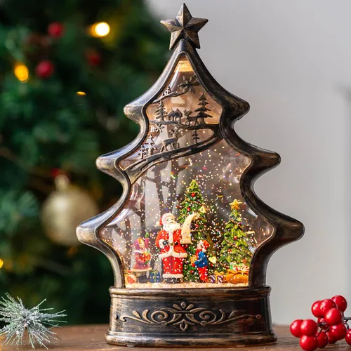 Miniatura 24 de Globo de nieve de Navidad con agua brillante de muñeco de nieve con música y temporizador, linterna iluminada con pilas para regalos de decoración