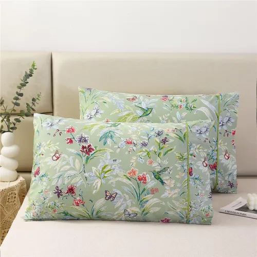 URBONUR Juego de 2 fundas de almohada de 100 % algodón con estampado floral de mariposas, suaves, transpirables, refrescantes, fundas de almohada