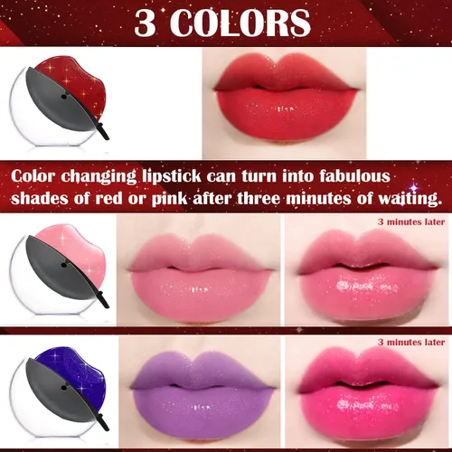 DAGEDA Lápiz labial perezoso de 3 colores, lápiz labial mágico que cambia de color, lápiz labial hidratante de larga duración, no se decolora, lápiz