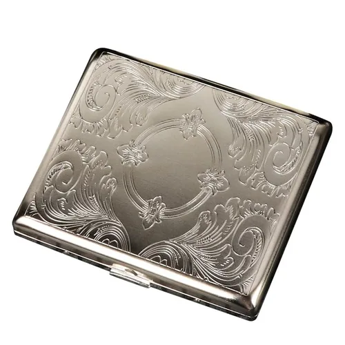 Miniatura 2 de Caja de cigarrillos grabada estilo victoriano soporte de metal para regular, king y 100's tamaño (plata grabada) RFID