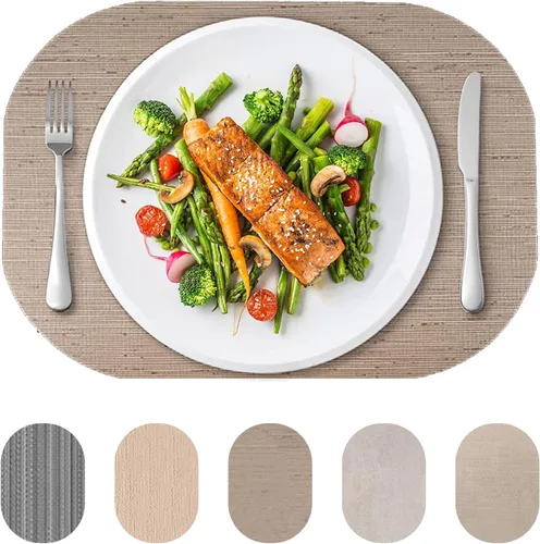 Miniatura 14 de Andie Home - Manteles individuales ovalados para mesa de cocina y comedor, juego de 6 piezas, resistentes al calor y lavables a la superficie, gris