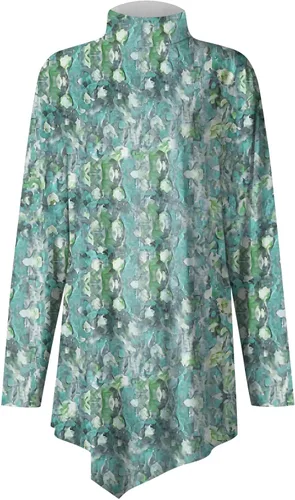 Miniatura 4 de Camisetas de manga larga para mujer, estilo casual, cuello alto, dobladillo irregular, holgadas, con estampado floral