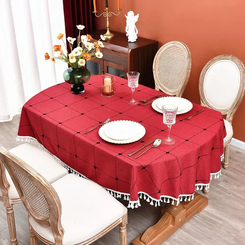 Miniatura 9 de Mantel redondo a cuadros de 36 pulgadas de algodón y lino, mantel redondo grueso, cubierta para mesa de café para casa de campo, cocina, comedor