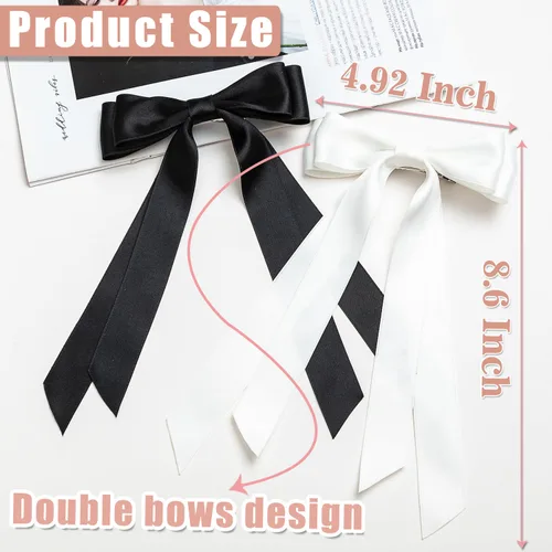 Miniatura 2 de Seneeel Lazos para el cabello, 2 piezas grandes de lazo doble para mujer, negro, blanco