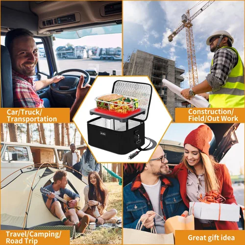 Miniatura 8 de Aotto Lonchera eléctrica portátil con calentador de alimentos para horno - 12V/24V 2-en-1 calentador de alimentos para coche, lonchera térmica