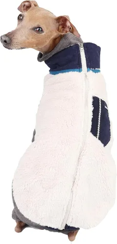 Miniatura 58 de D Doggy Star - Suéter de galgo italiano de cuello de tortuga, conjunto de mono de vellón cálido, ropa de Whippet para perro (XL, azul marino Pkt)