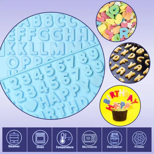 Miniatura 4 de 2 moldes de chocolate con números y moldes de silicona de letras, con 2 cuentagotas, decoraciones de letras para tartas, moldes de silicona
