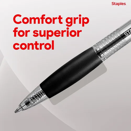 Miniatura 5 de STAPLES Bolígrafos retráctiles de punta media de 1.0 mm, tinta negra, paquete de 12 – Bolígrafos cómodos y de escritura suave para uso diario