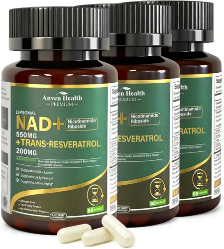 Suplemento liposomal NAD+ nicotinamida ribósido de 550 mg con trans-resveratrol 200 mg - Quercetina, fisetina para el metabolismo, energía celular,