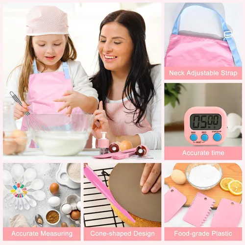 Miniatura 6 de 37 piezas de juegos de cocina para niños reales, juego de regalo de cocina y horneado para niños con estuche de almacenamiento, temporizador