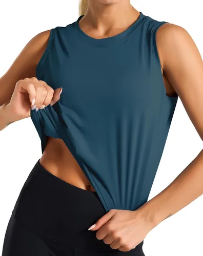 Dragon Fit Tops de Entrenamiento sin Mangas de Seda de Hielo para Mujeres Camiseta de Yoga Recortada para Correr Gimnasio Verano
