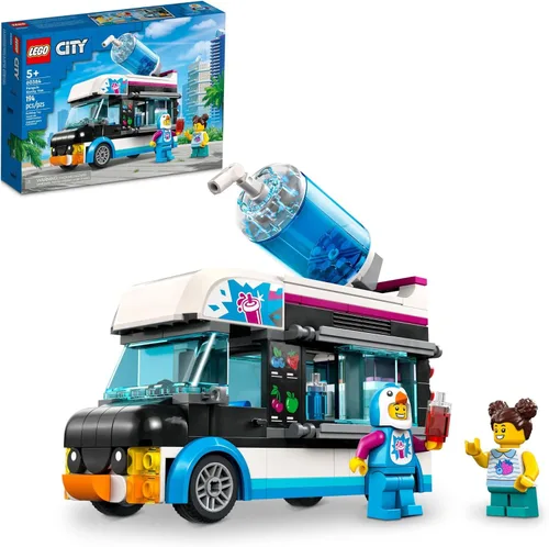 LEGO City Penguin Slushy Van Juguete de construcción – Con un camión y una minifigura disfrazada, gran idea de regalo para niños y niñas, juguete de