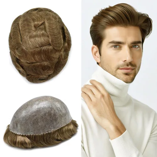 Miniatura 9 de Toupee for Men Hair Piece Real Human Hair Full Poly Skin Mens Toupee Mens Hair System Injected PU Hair System Invisible Hairpiece for
